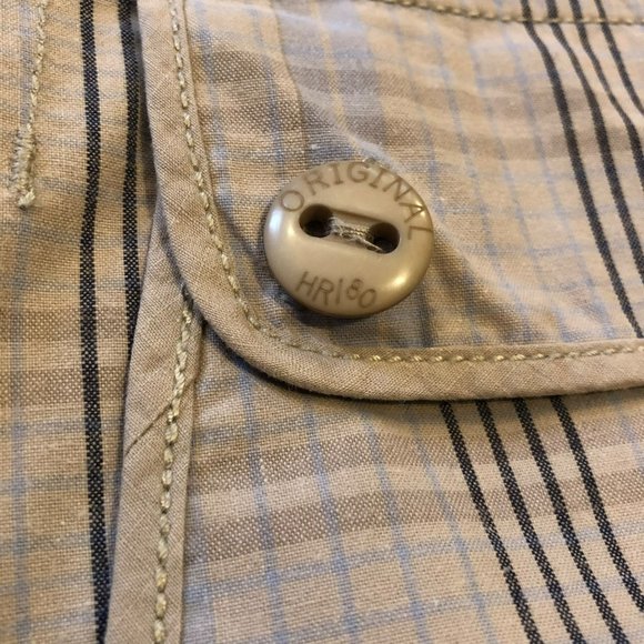 Mens Sz 34 Lightweight Cargo Shorts 12" Tan Plaid Adjustable Drawstring Waist HR - Picture 5 of 9